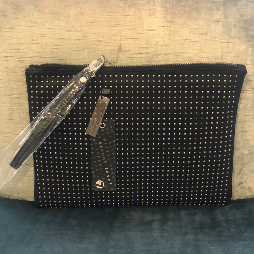 Silver Studded Oversized Black Clutch/Wristlet,NWT